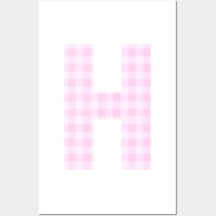 Pink Letter H in Plaid Pattern Background. Posters and Art